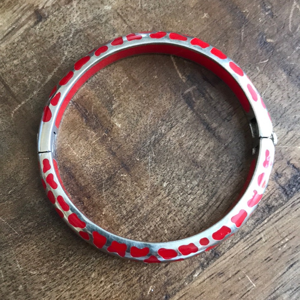 SOLD- Red enamel sterling silver bracelet/ bangle